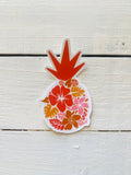 Tropical Aloha Pineapple Sticker - Hibiscus, Monstera, starfish, island, Hawaii, vintage, stickers, fruit stickers, mahalo