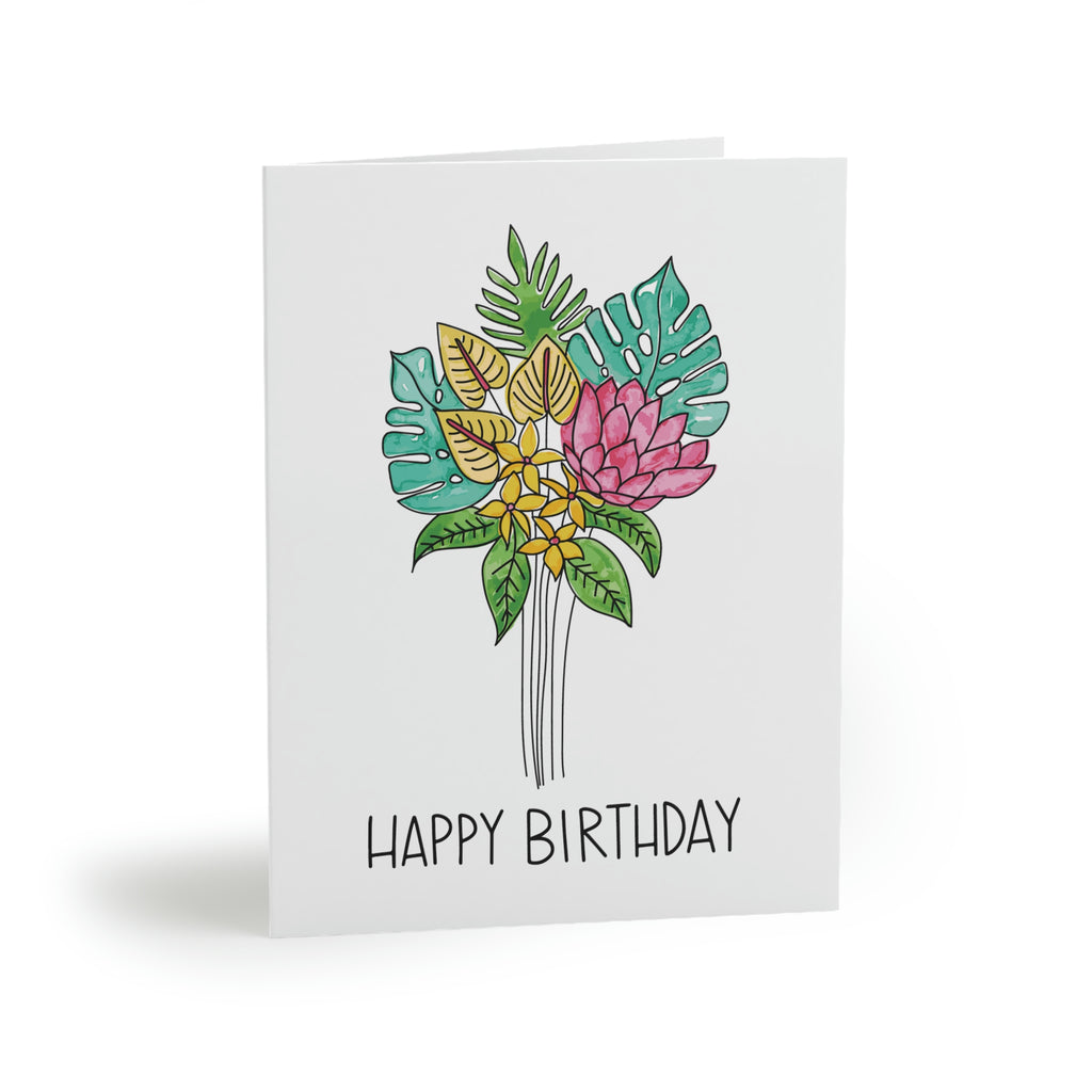 Happy Birthday Floral Bouquet 6 Note Card Set - Set of 6 Note Cards w/ Coordinating Envelope - Stationary Paper