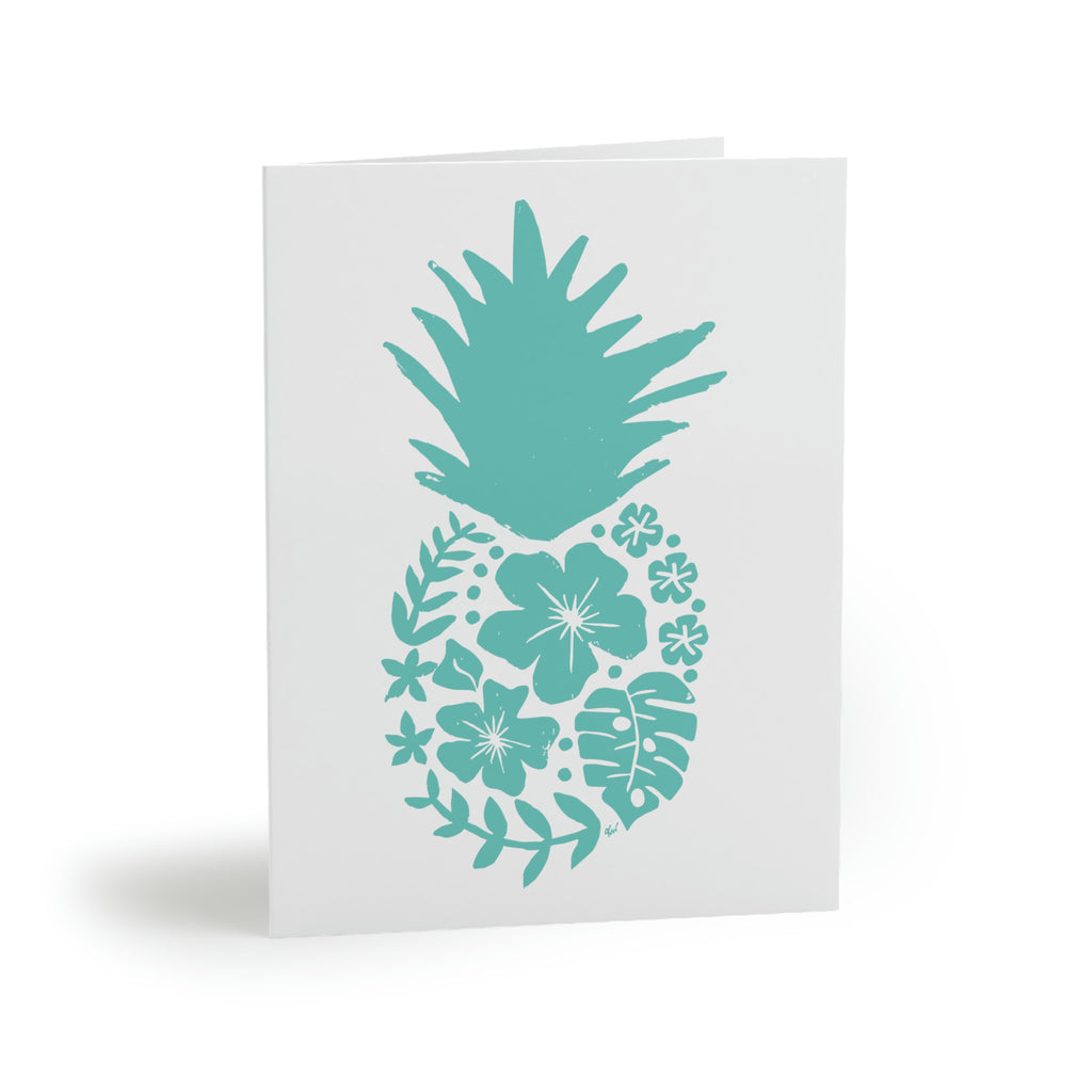 Turquoise Pineapple 6 Note Card Set - Set of 5 Note Cards w/ Coordinating Envelope - Stationary Paper