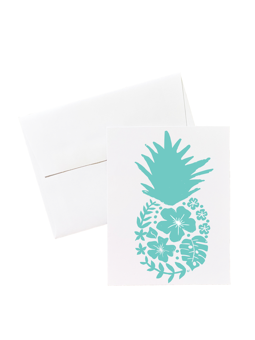 Turquoise Pineapple 6 Note Card Set - Set of 5 Note Cards w/ Coordinating Envelope - Stationary Paper